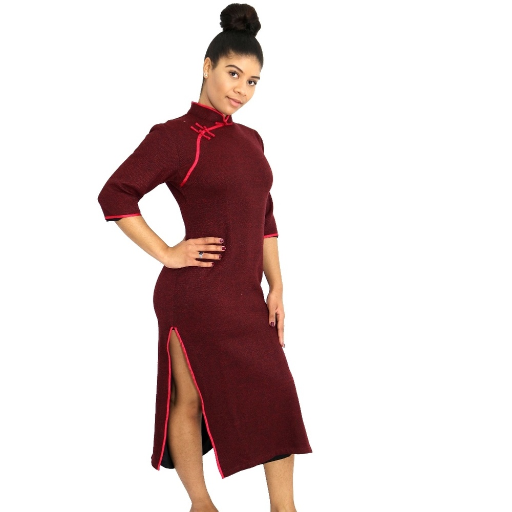 Kimono sweater dress deep red
